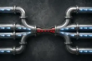 A pipe with a bottle neck showing the visual metaphor that the problem isn't project managers, it's the infrastructure.